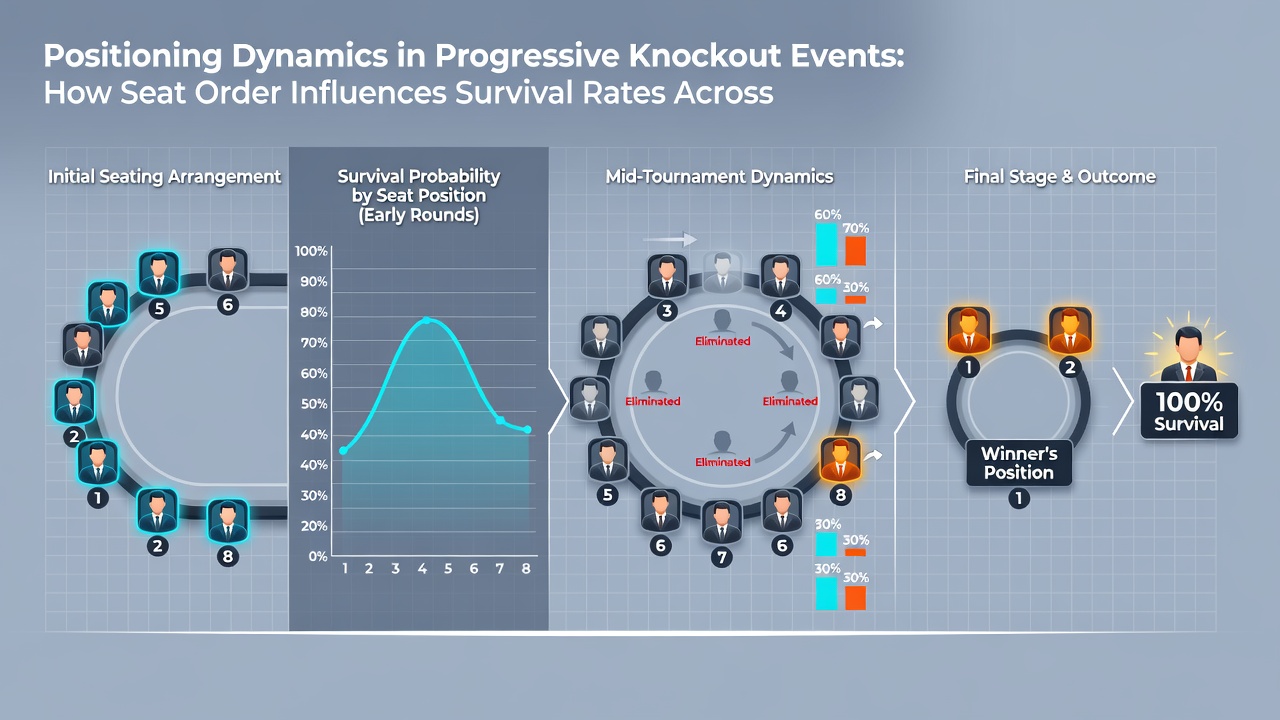 Grafiek met overlevingspercentages per stoelpositie in progressieve knockout toernooien